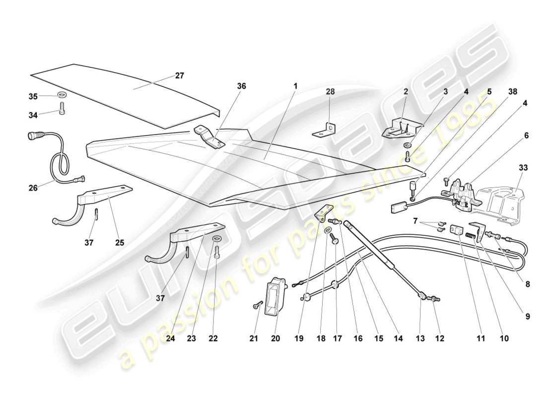 lamborghini lp640 coupe (2009) solapa para cubierta de motor diagrama de piezas