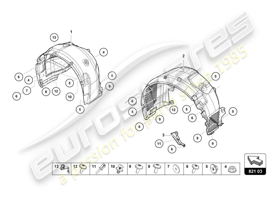 lamborghini 2022 (evo spyder 2wd) diagrama de piezas del embellecedor de la carcasa de la rueda