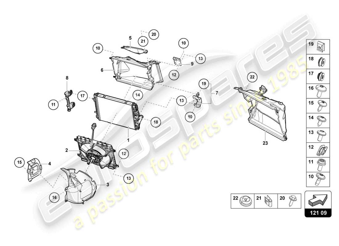 lamborghini evo coupe 2wd (2021) enfriador para refrigerante delantero diagrama de piezas