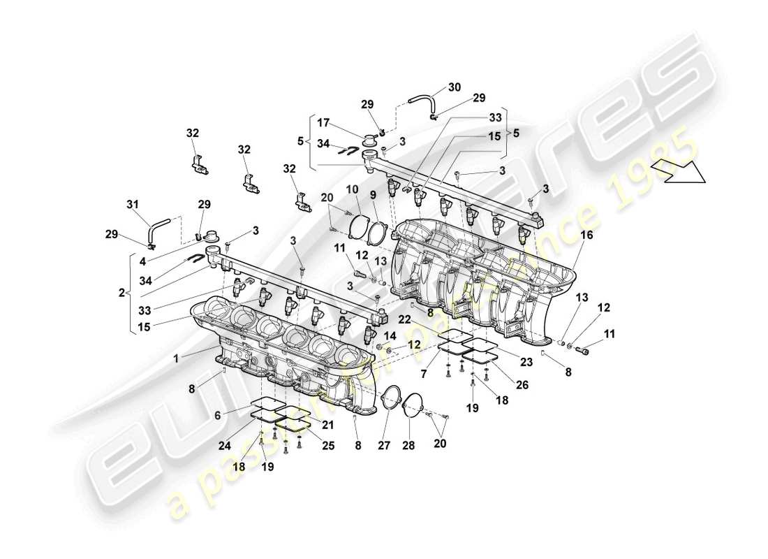 lamborghini lp670-4 sv (2010) sistema de admisión diagrama de piezas