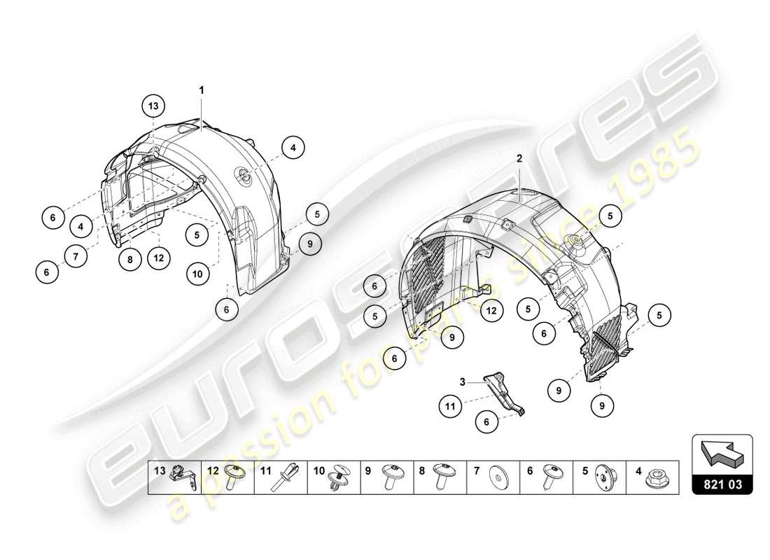 lamborghini evo coupe (2023) diagrama de piezas del embellecedor de la carcasa de la rueda