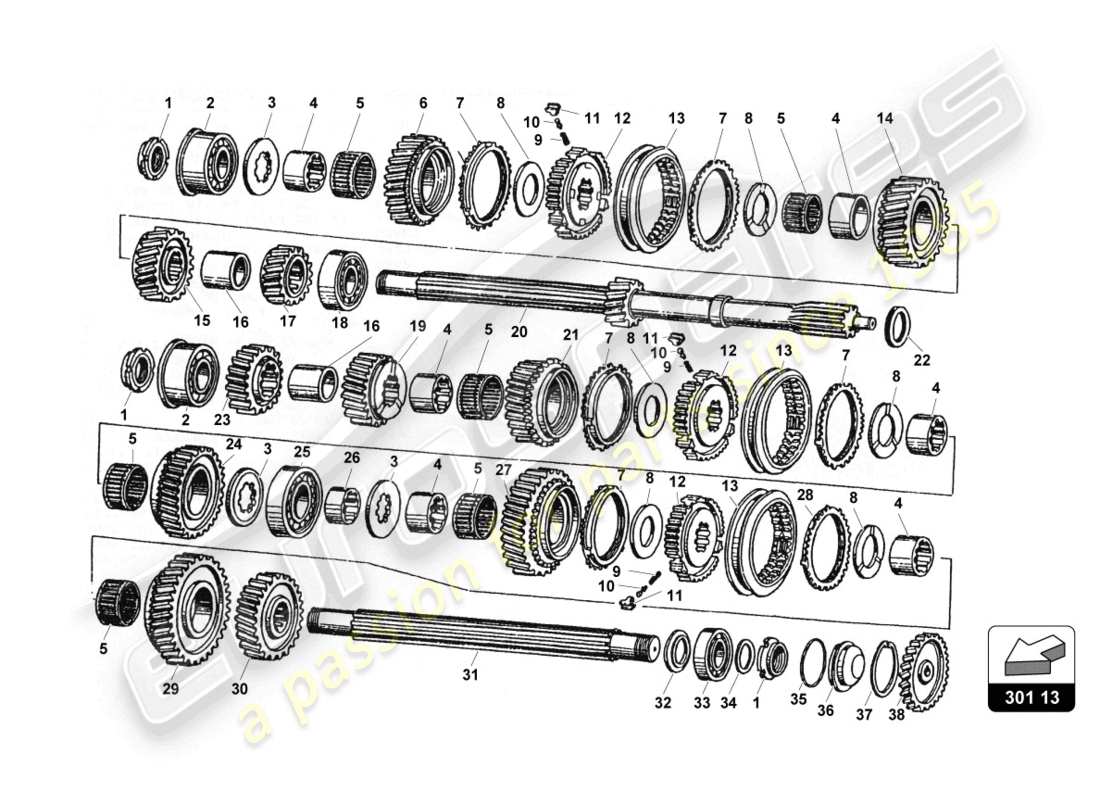 lamborghini countach 25th anniversary (1989) diagrama de piezas de la caja de cambios