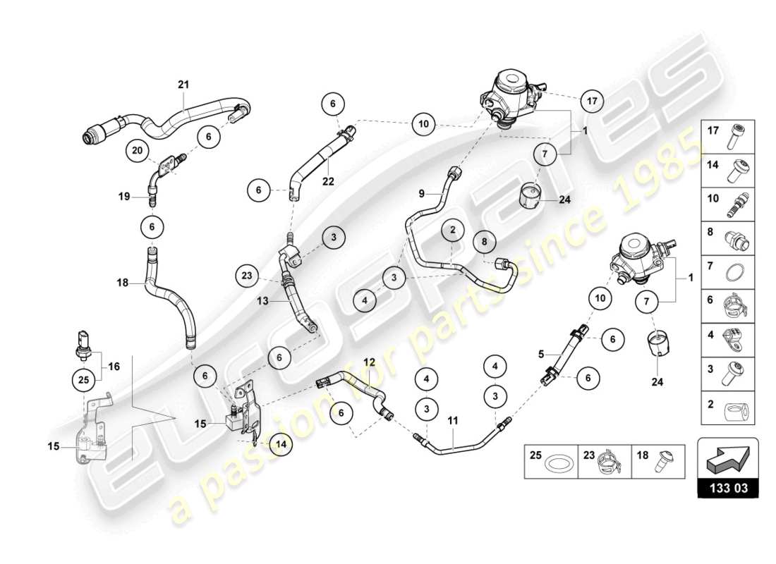 lamborghini evo spyder (2024) diagrama de piezas de la bomba de combustible