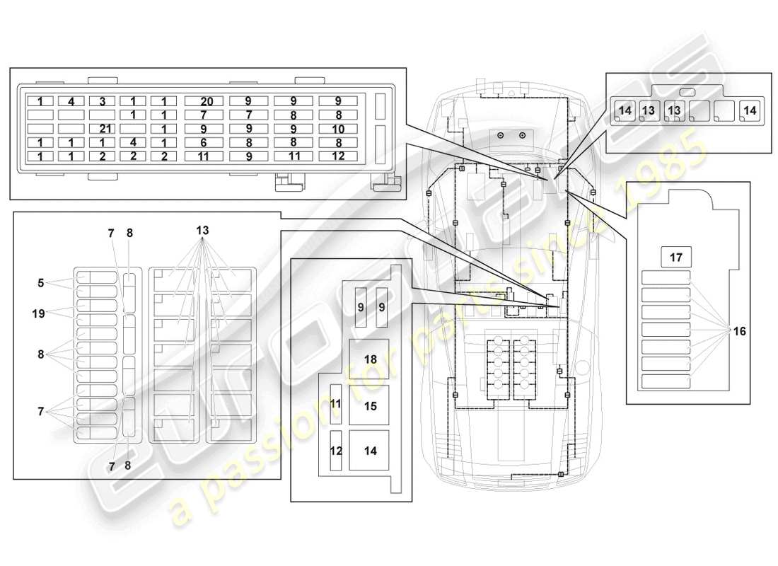 lamborghini gallardo coupe (2004) diagrama de piezas de electricidad central