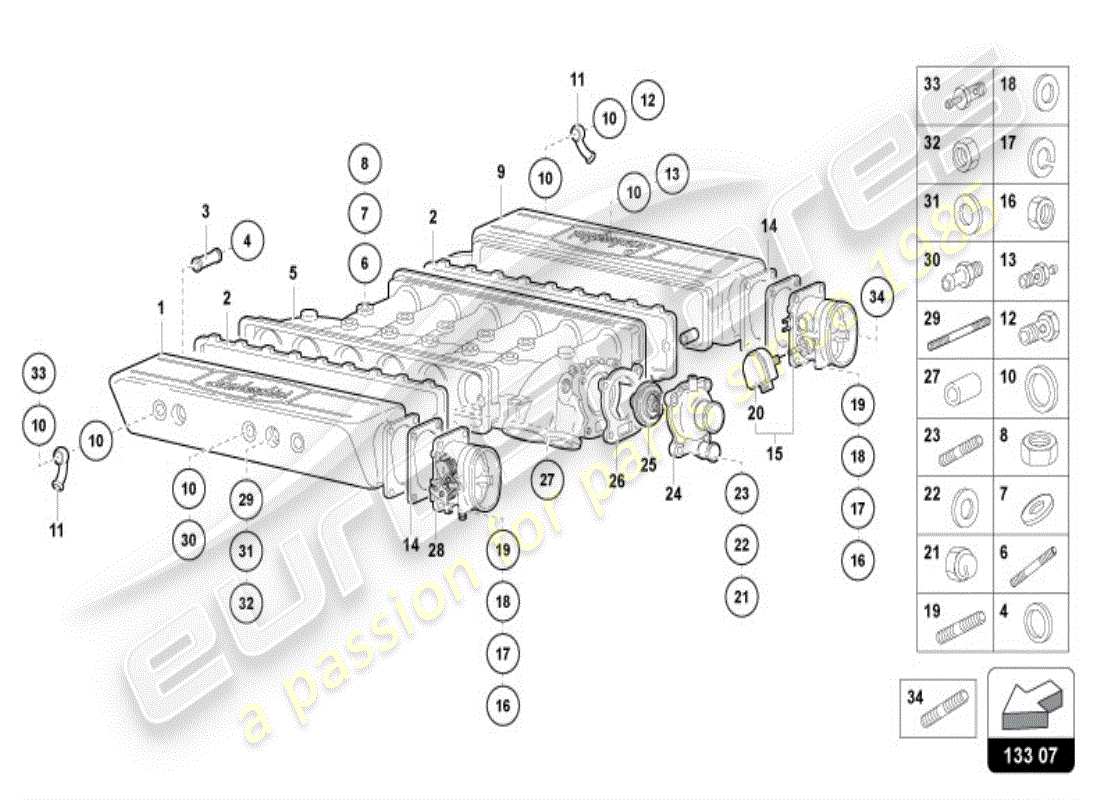 lamborghini diablo vt (1996) colector de admisión diagrama de piezas