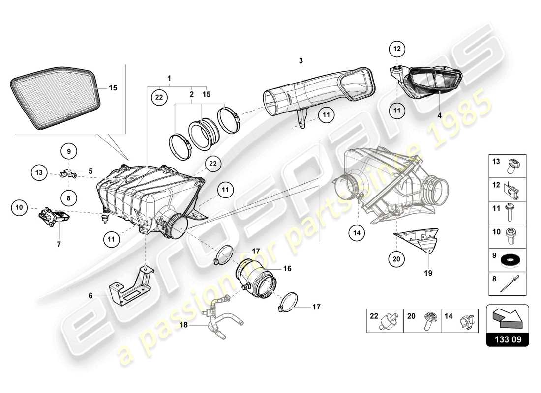 lamborghini tecnica (2023) diagrama de piezas de la carcasa del filtro de aire
