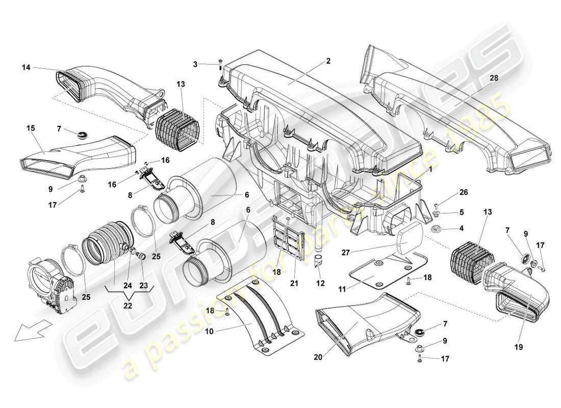 lamborghini lp550-2 coupe (2013) filtro de aire con piezas de conexión diagrama de piezas