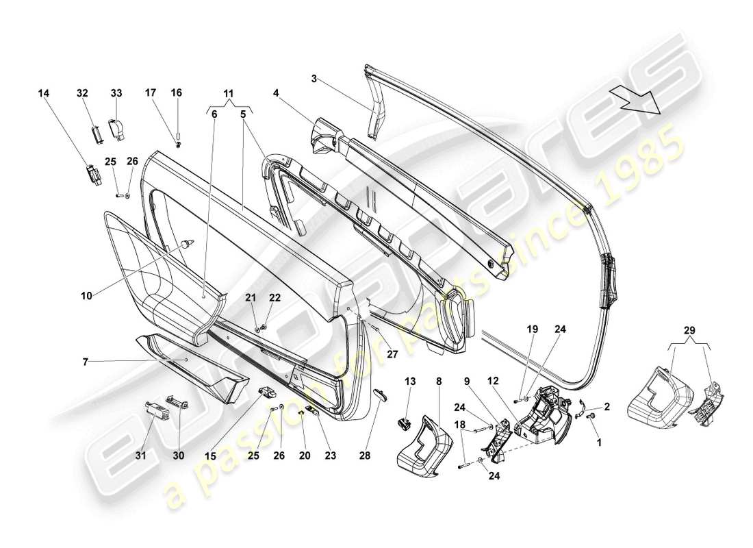 lamborghini gallardo coupe (2004) diagrama de piezas del panel de puerta