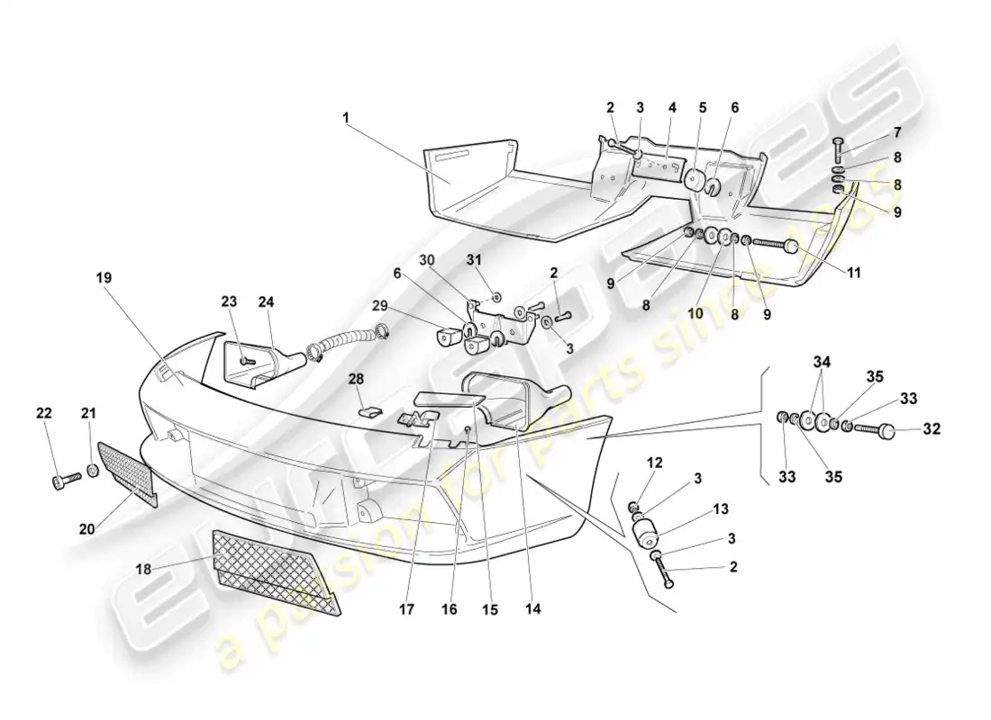 lamborghini murcielago coupe (2005) parachoques delantero y trasero diagrama de piezas