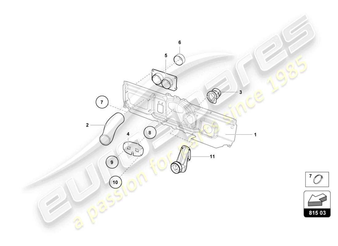 lamborghini super trofeo evo 2 (2022) diagrama de piezas del tubo de aire del tablero