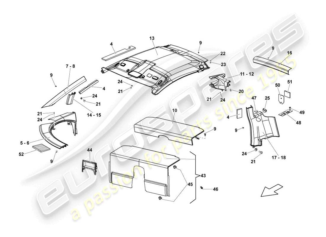 lamborghini blancpain sts (2013) diagrama de piezas del techo moldeado