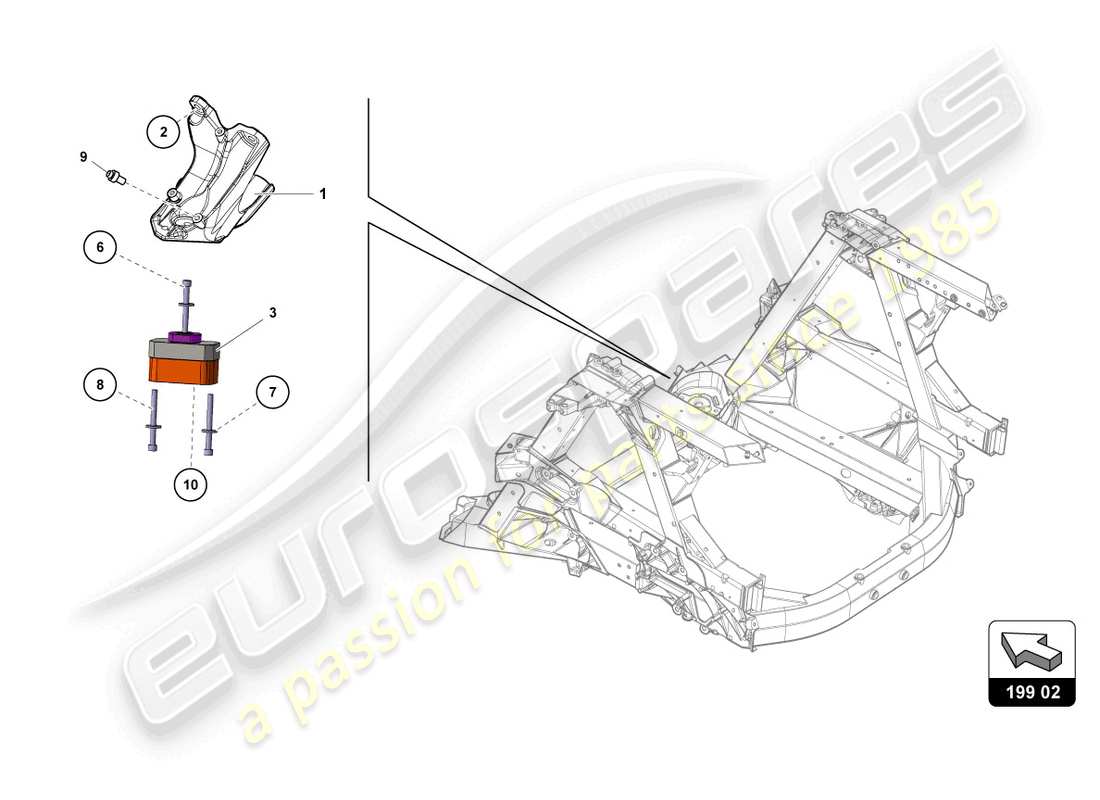 lamborghini super trofeo evo 2 (2022) fijación de piezas para el motor diagrama de piezas