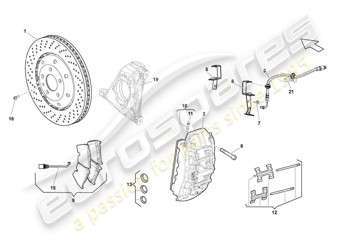 lamborghini lp570-4 sl (2014) diagrama de pieza del freno de disco delantero