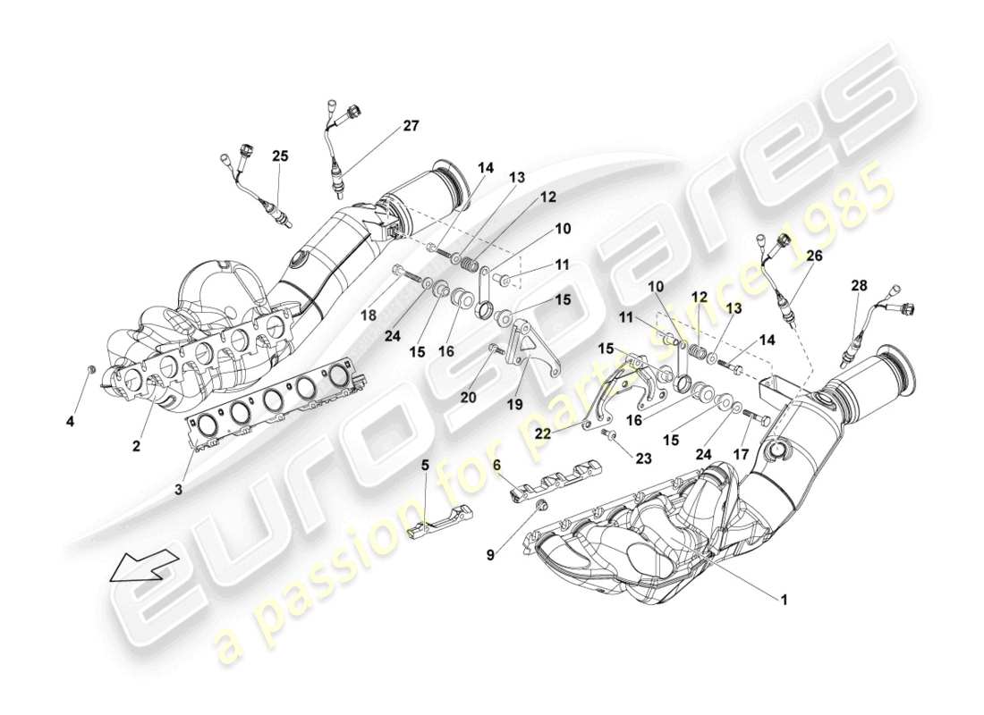 lamborghini lp570-4 sl (2014) colector de escape con convertidor catalizador diagrama de piezas