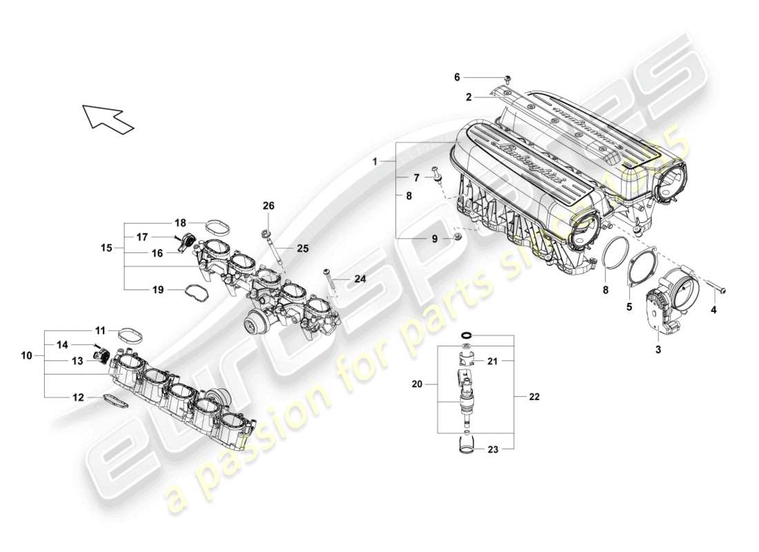 lamborghini lp570-4 sl (2014) diagrama de piezas del colector de admisión