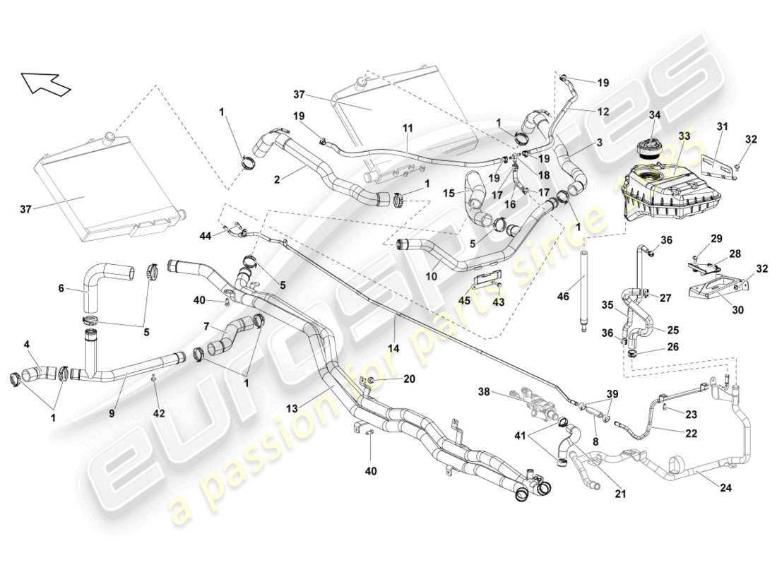 lamborghini blancpain sts (2013) diagrama de piezas del sistema de refrigeración del refrigerante