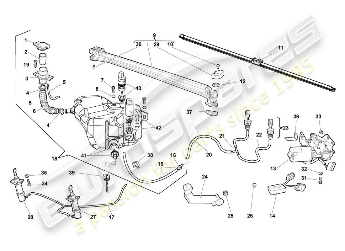 lamborghini lp640 coupe (2009) diagrama de piezas del limpiaparabrisas