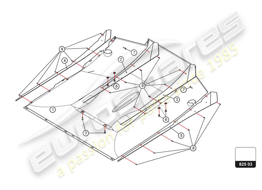 lamborghini 2022 (super trofeo evo 2) diagrama de piezas del escudo térmico