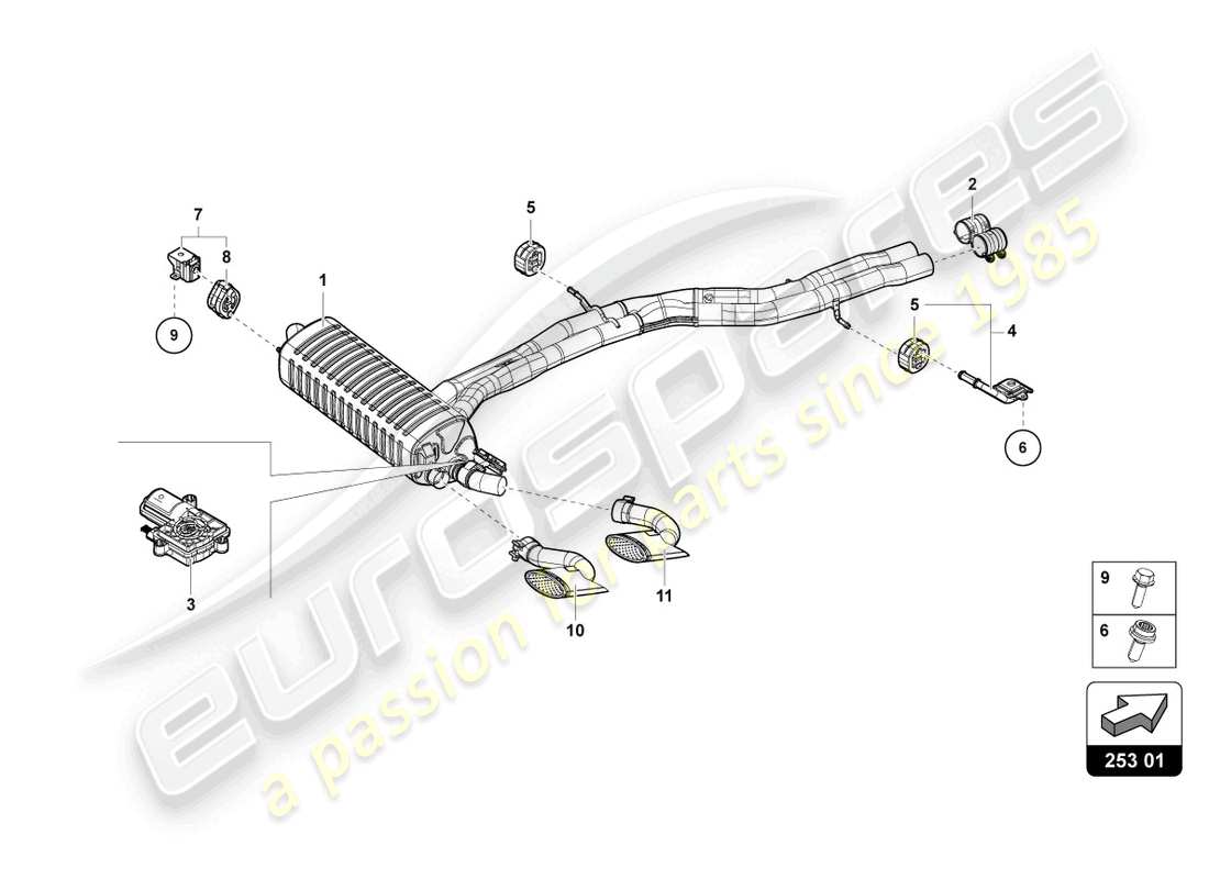 lamborghini urus s (2023) diagrama de piezas del silenciador trasero