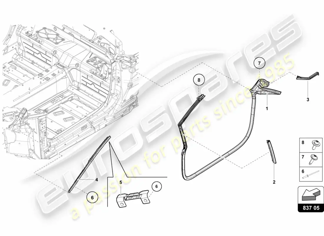 lamborghini performante spyder (2020) juntas puertas delanteras diagrama de piezas