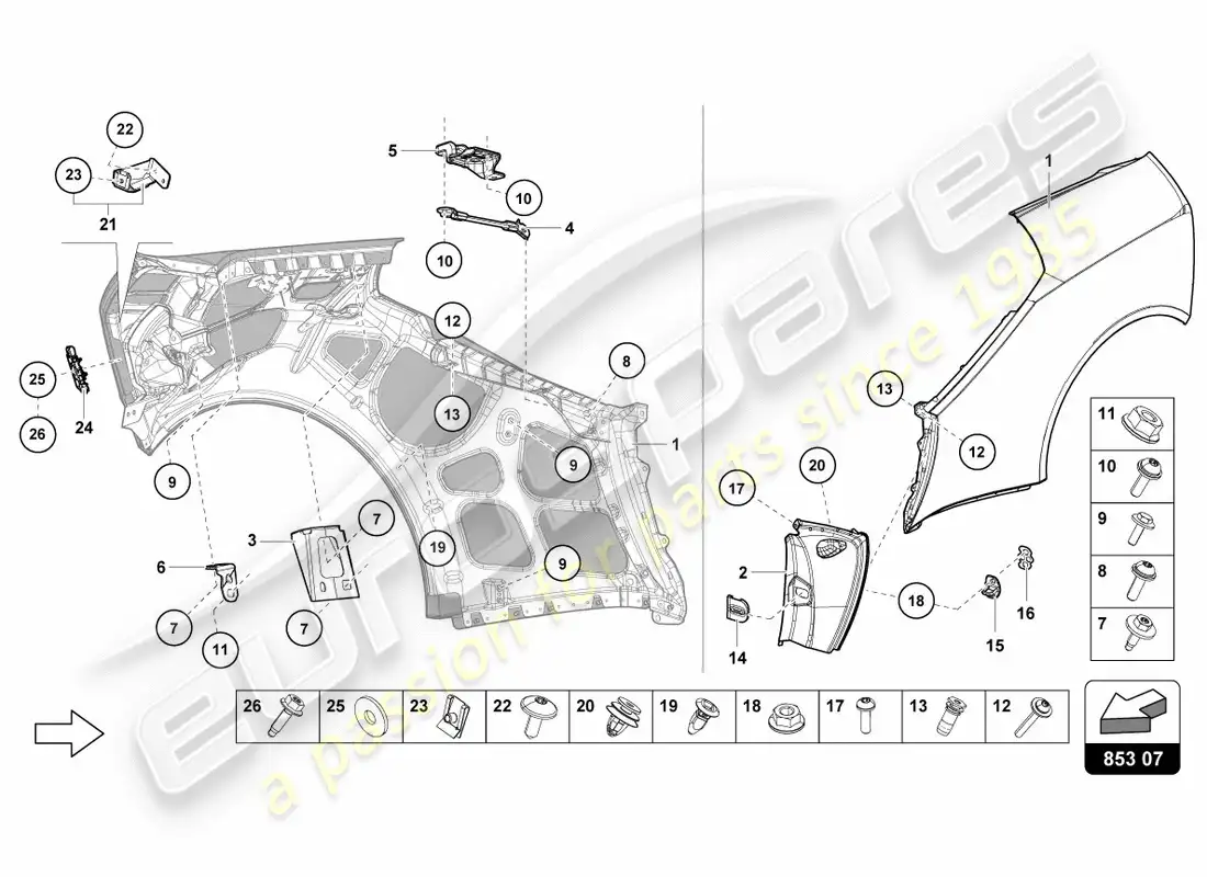 lamborghini performante spyder (2020) protector de ala diagrama de piezas