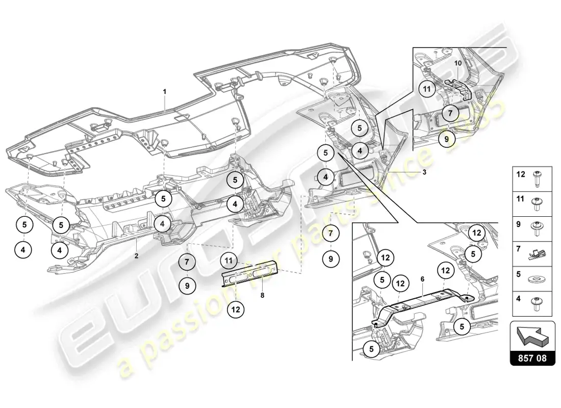 lamborghini lp720-4 coupe 50 (2014) diagrama de piezas del panel de instrumentos