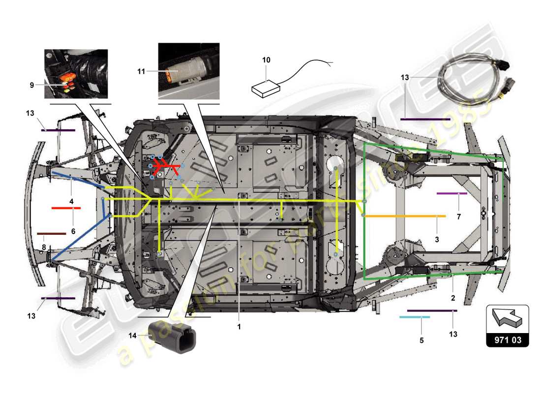 lamborghini super trofeo evo 2 (2022) diagrama de piezas del sistema eléctrico