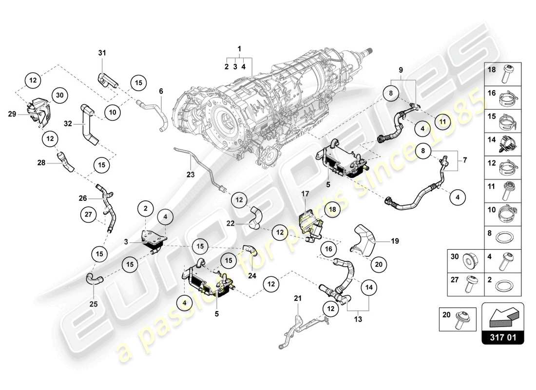 lamborghini urus s (2024) sistema de enfriamiento para aceite de engranajes diagrama de piezas