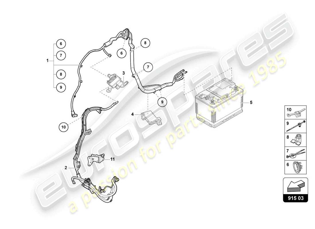 lamborghini urus s (2023) juego de cableado para bateria +/- esquema de piezas