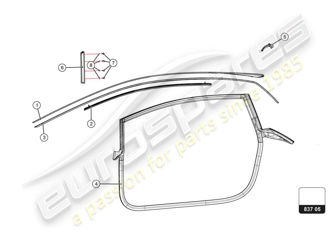 lamborghini super trofeo evo 2 (2022) diagrama de piezas del sello de puerta