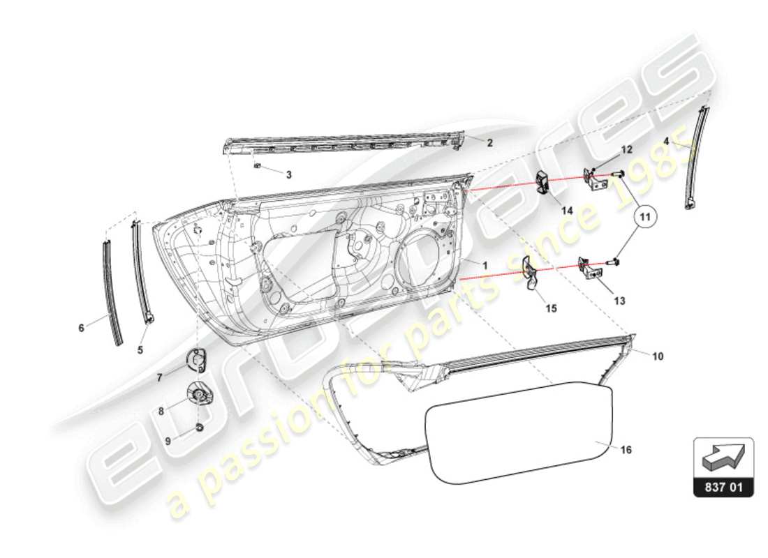 lamborghini super trofeo evo 2 (2022) diagrama de piezas de manija y cerradura de puertas