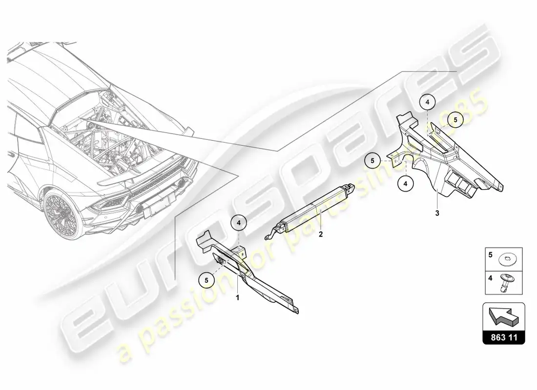 lamborghini performante coupe (2020) cubierta del motor diagrama de piezas