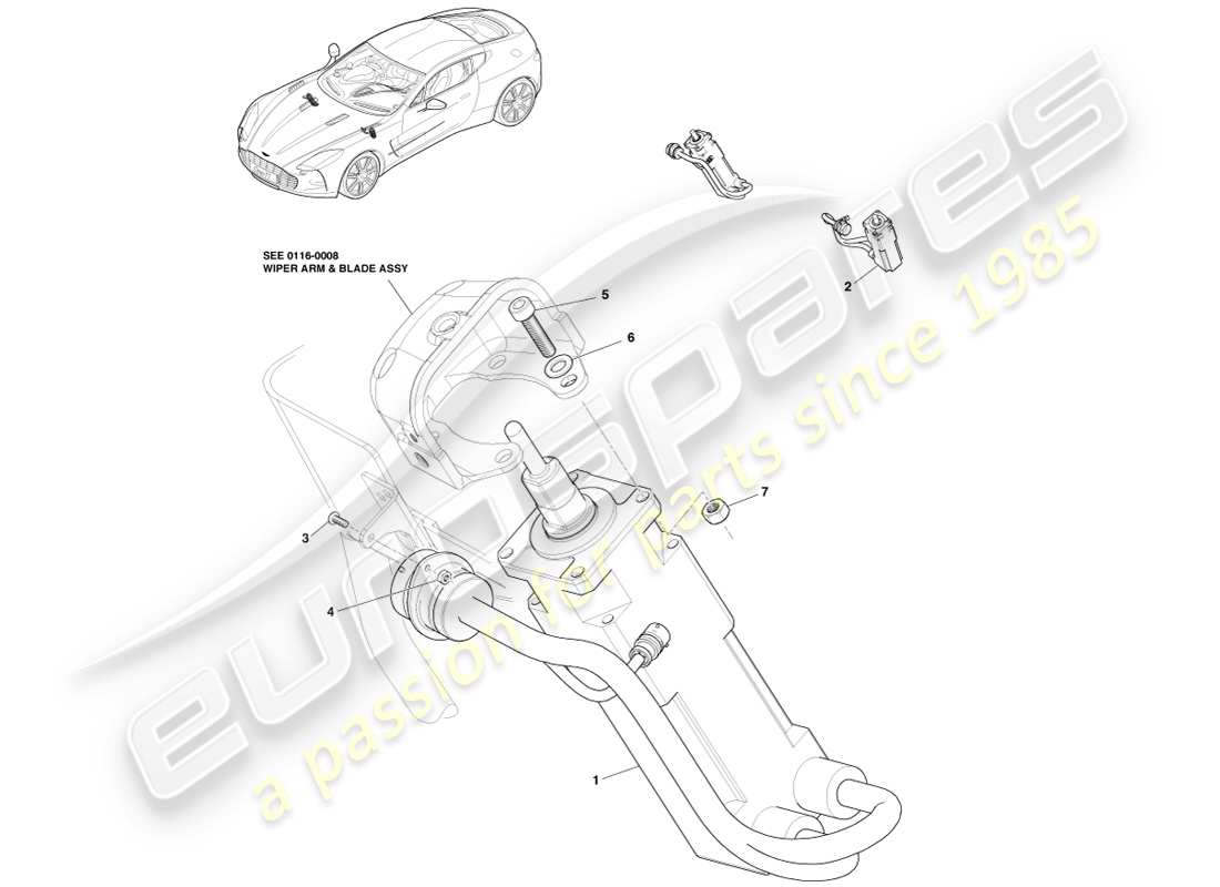 aston martin one-77 (2011) conjunto de varillaje de limpiaparabrisas diagrama de piezas