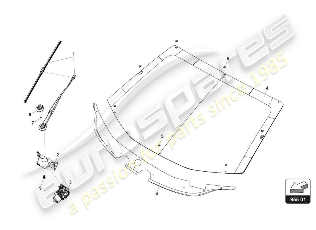 lamborghini gt3 (2017) diagrama de piezas de parabrisas y limpiaparabrisas