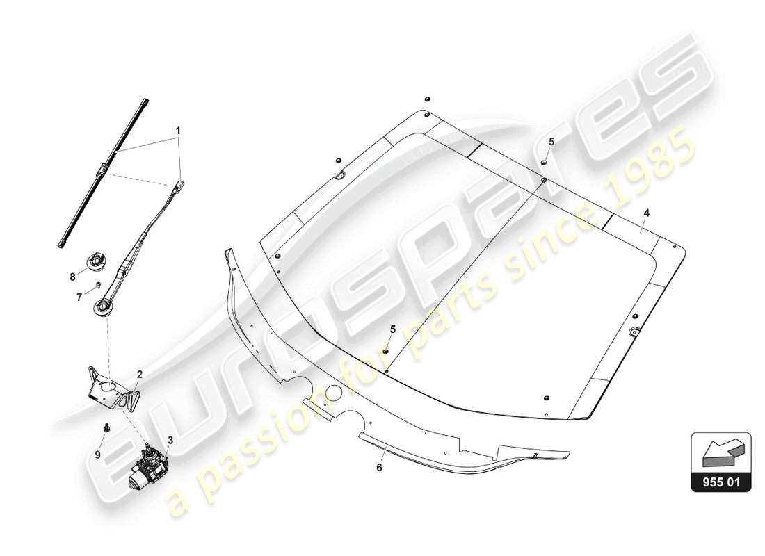 lamborghini gt3 evo (2018) diagrama de piezas de parabrisas y limpiaparabrisas