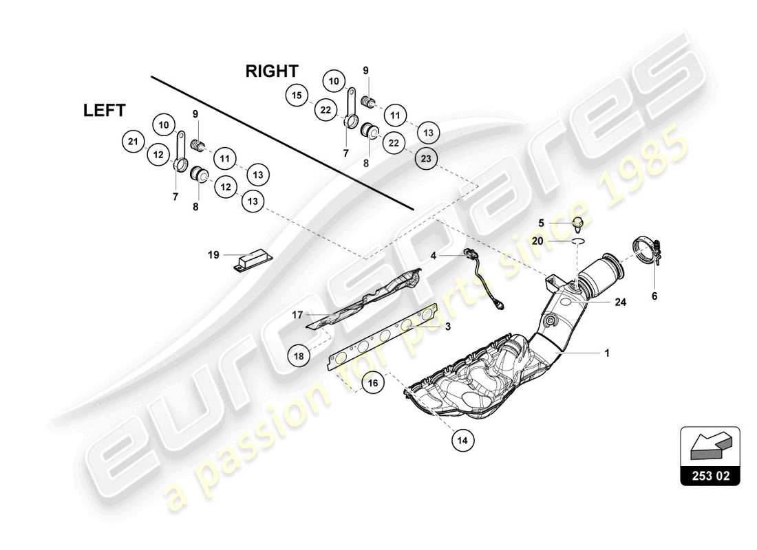 lamborghini 2022 (super trofeo evo 2) diagrama de piezas del sistema de escape