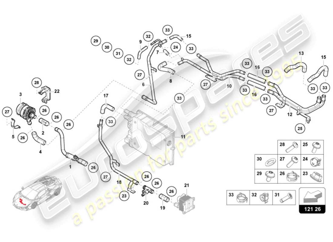 lamborghini revuelto coupe (2024) sistema de enfriamiento por refrigerante - enfriamiento de alto voltaje diagrama de piezas