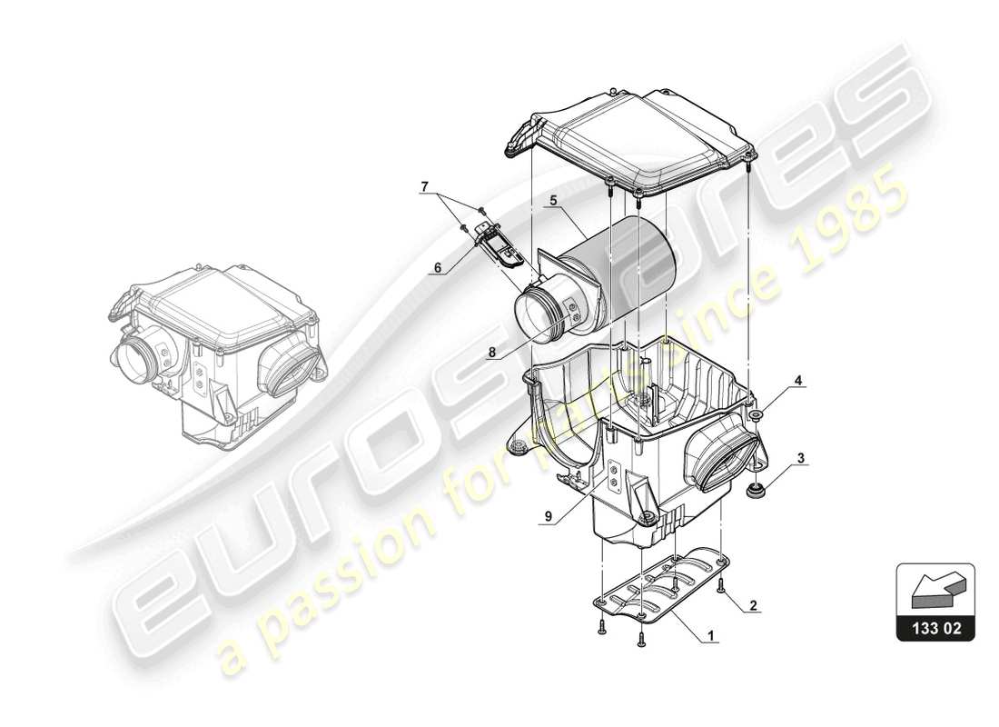 lamborghini gt3 (2017) diagrama de piezas del sistema de admisión de aire