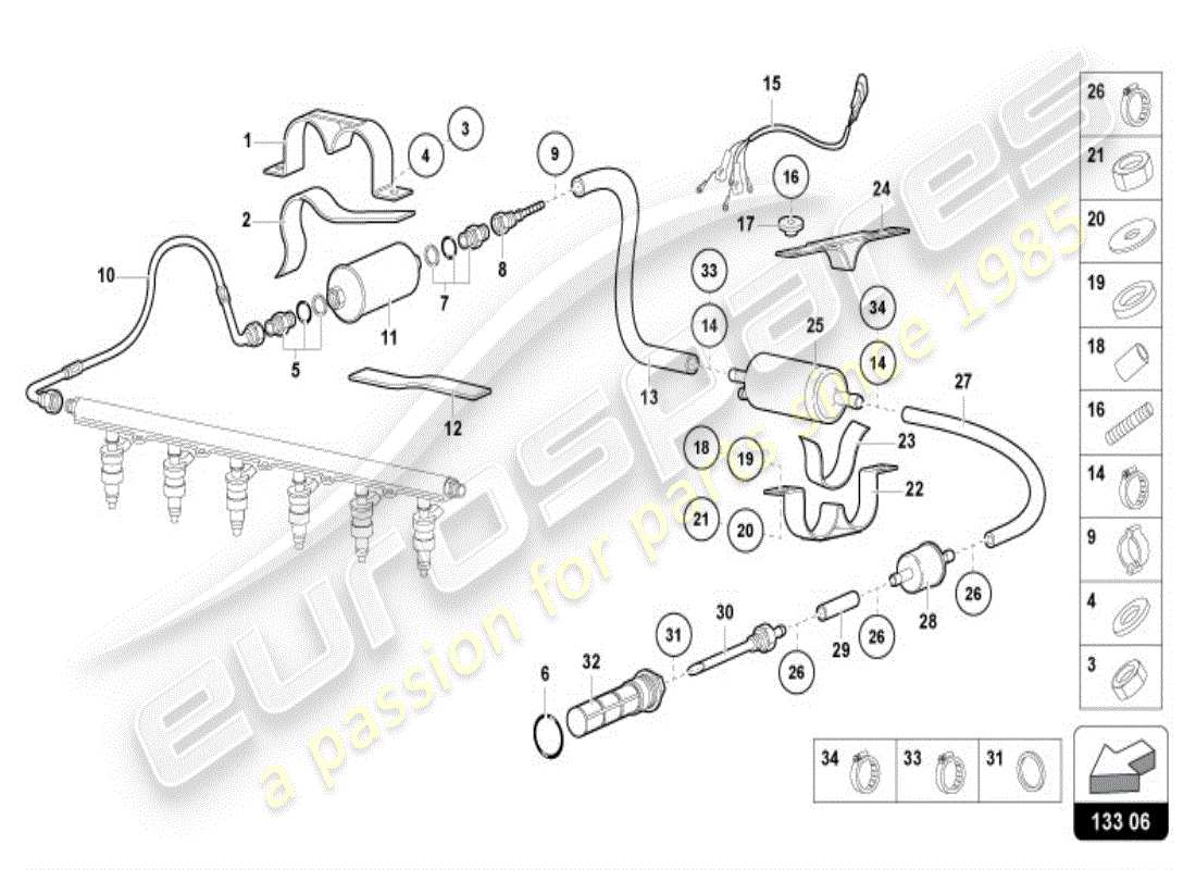 lamborghini diablo vt (1996) sistema de suministro de combustible diagrama de piezas