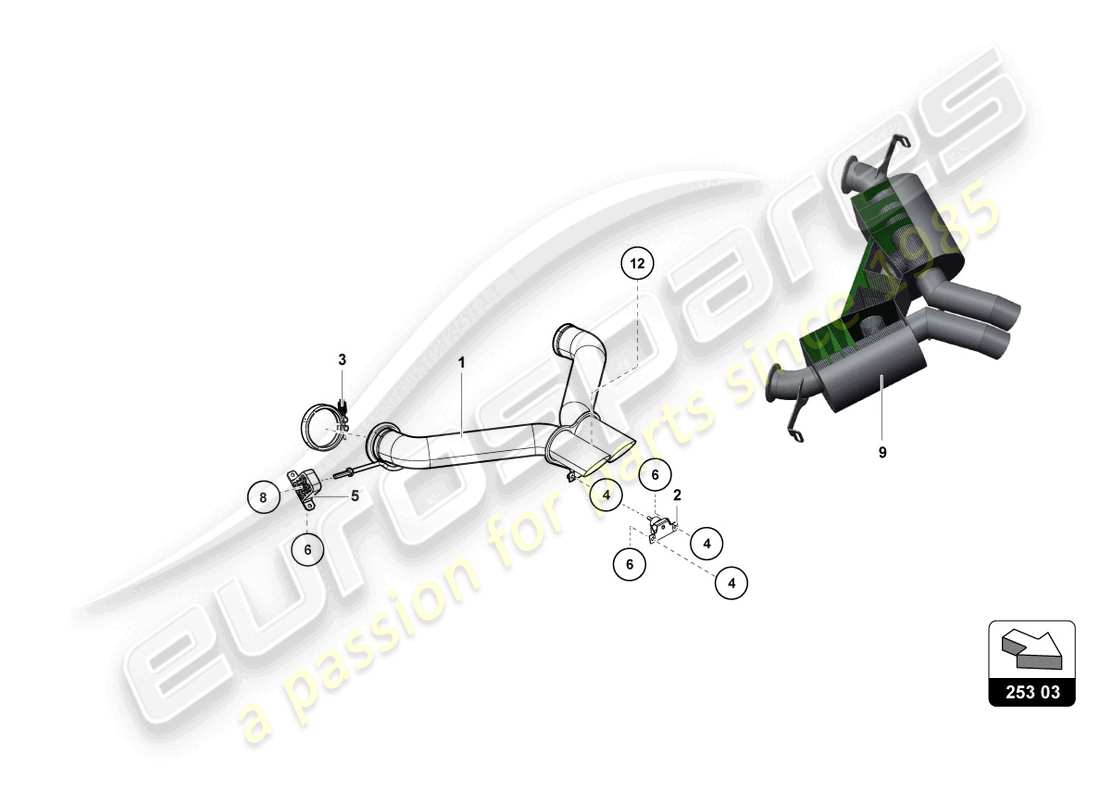 lamborghini super trofeo (2015) diagrama de piezas del silenciador