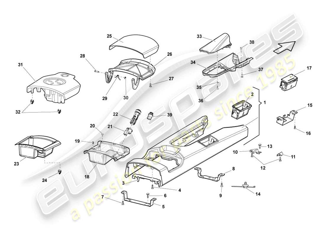 lamborghini gallardo coupe (2004) diagrama de piezas de la consola central