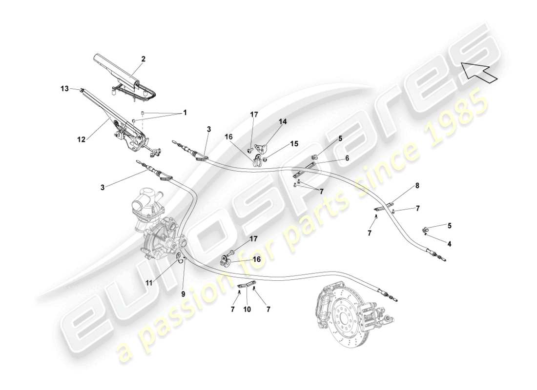 lamborghini blancpain sts (2013) diagrama de piezas de la palanca de freno