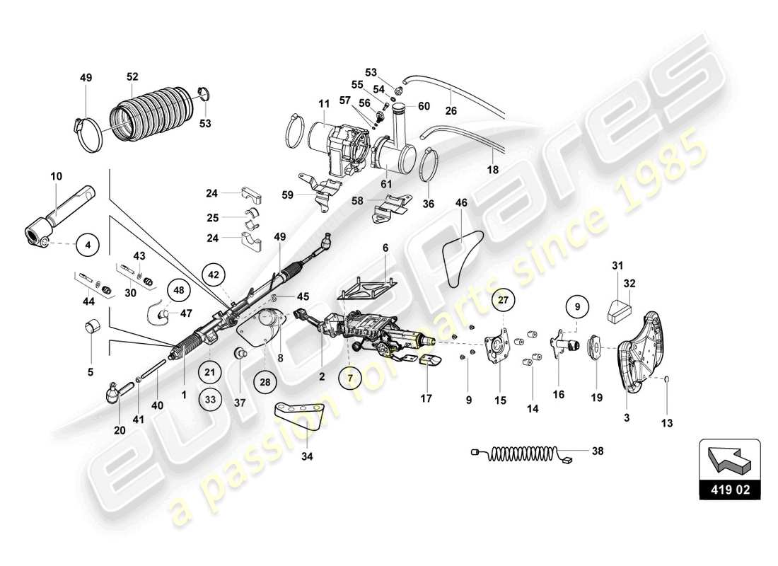lamborghini super trofeo evo 2 (2022) diagrama de piezas de dirección