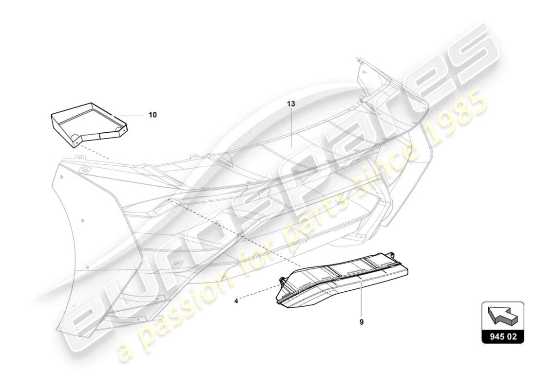 lamborghini super trofeo evo (2018) diagrama de piezas de las luces traseras