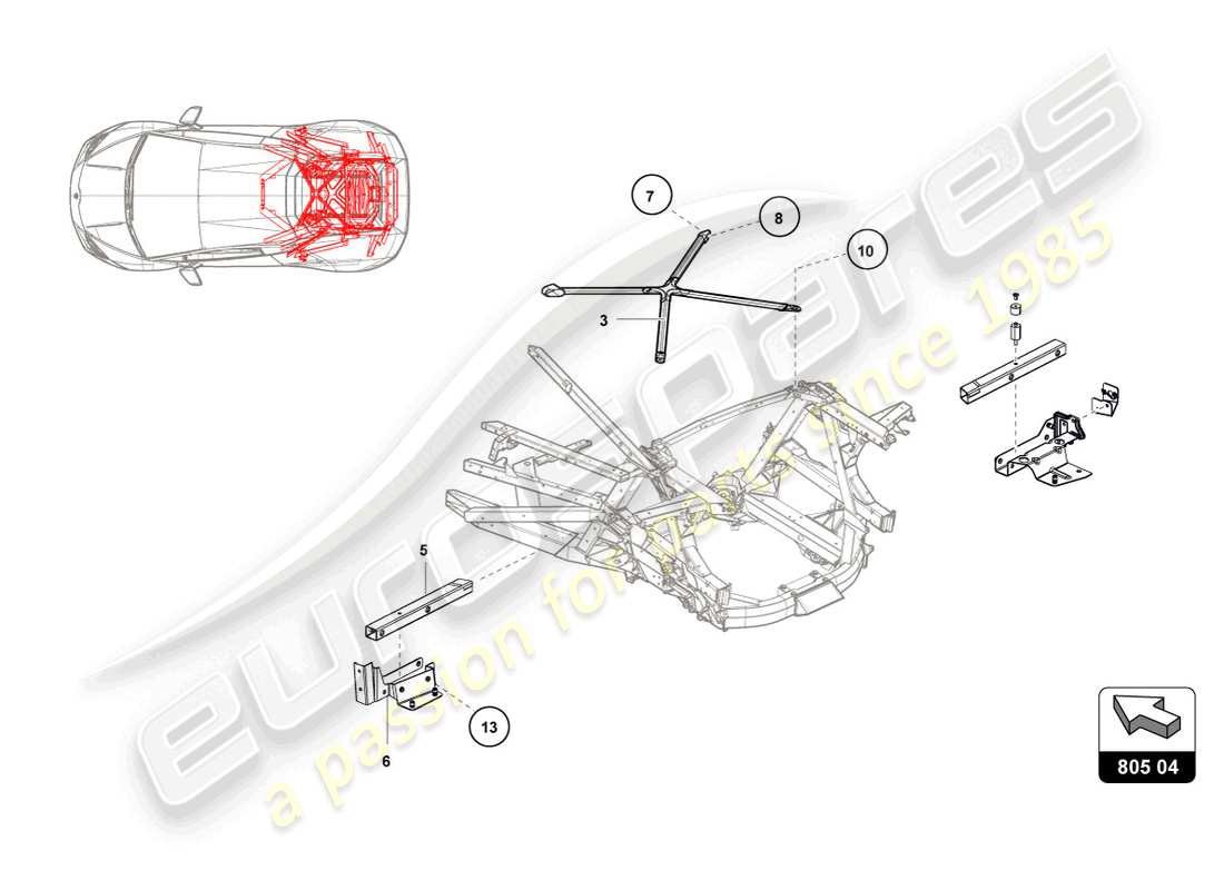 lamborghini super trofeo evo 2 (2022) elementos exteriores del marco trasero diagrama de piezas