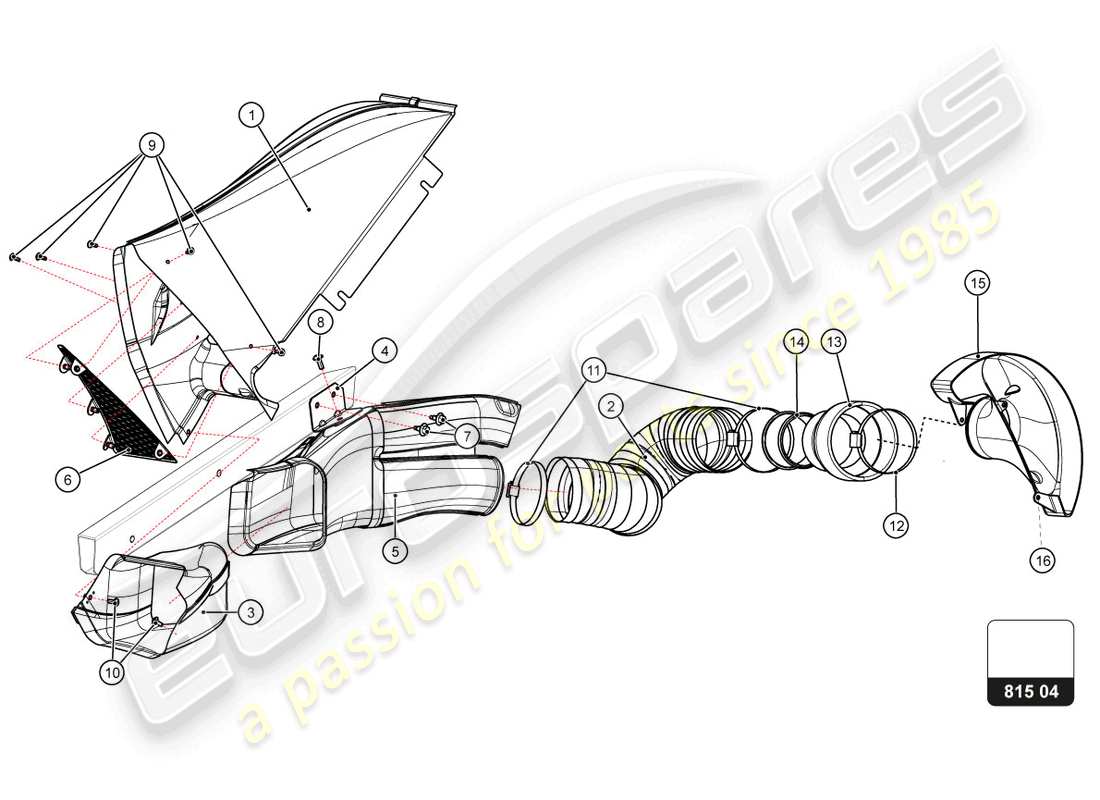 lamborghini super trofeo evo 2 (2022) enfriamiento de disco de freno trasero y pinza diagrama de piezas