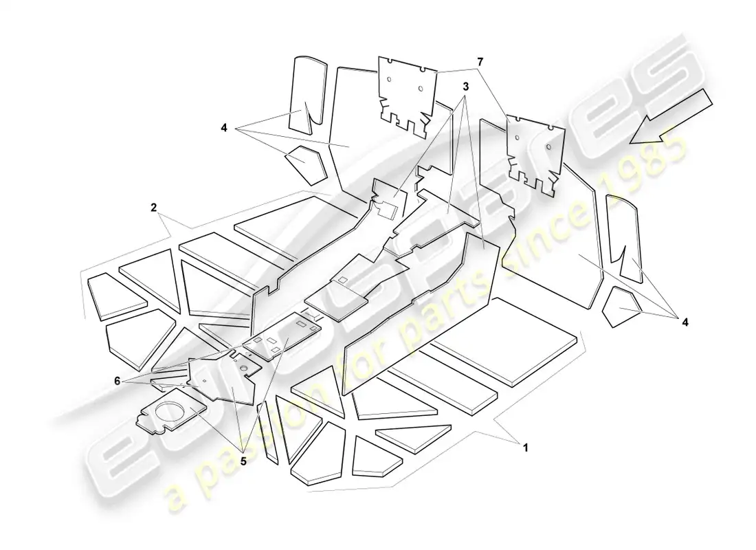 lamborghini murcielago roadster (2005) absorbentes de sonido diagrama de piezas