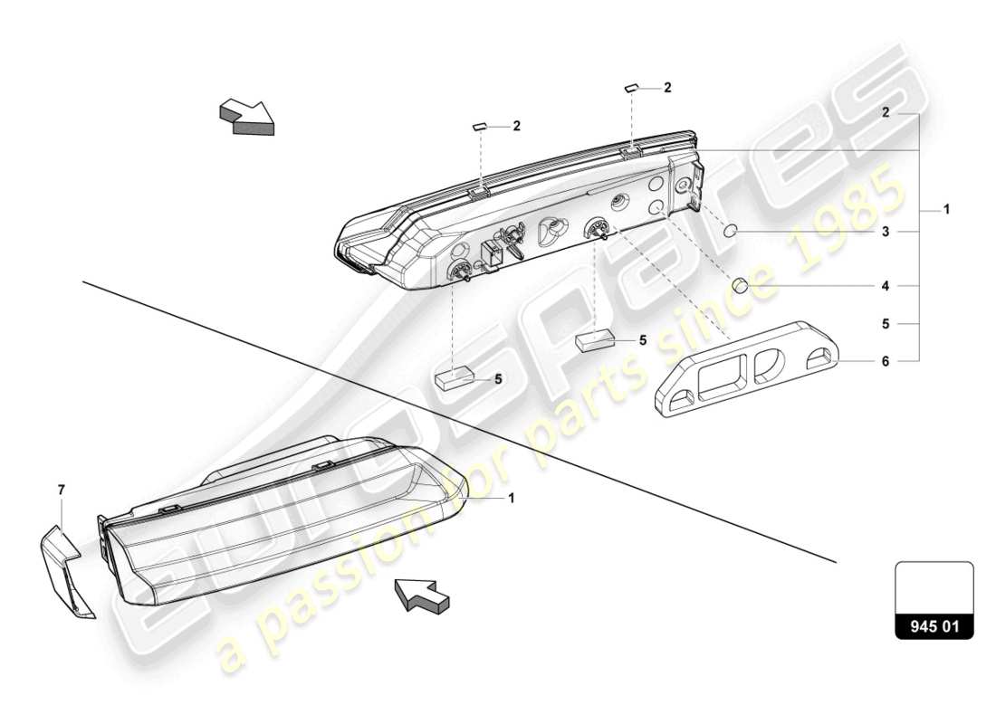 lamborghini urus s (2023) diagrama de piezas del faro trasero adicional