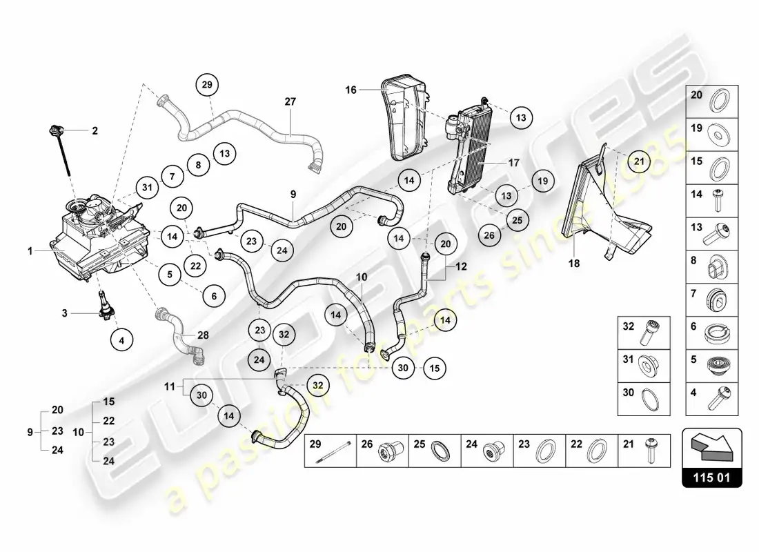 lamborghini lp580-2 coupe (2017) hydraulic system and fluid container with connect. pieces diagrama de piezas