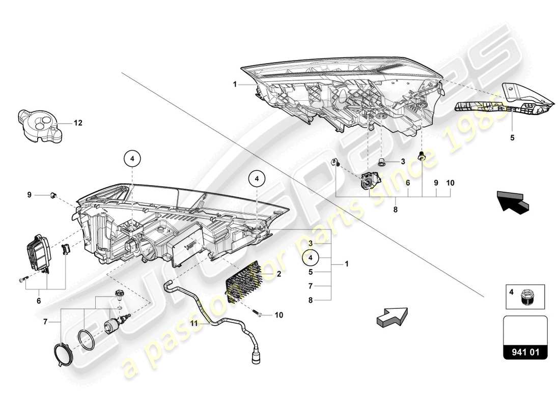 lamborghini urus performante (2024) diagrama de piezas del faro led